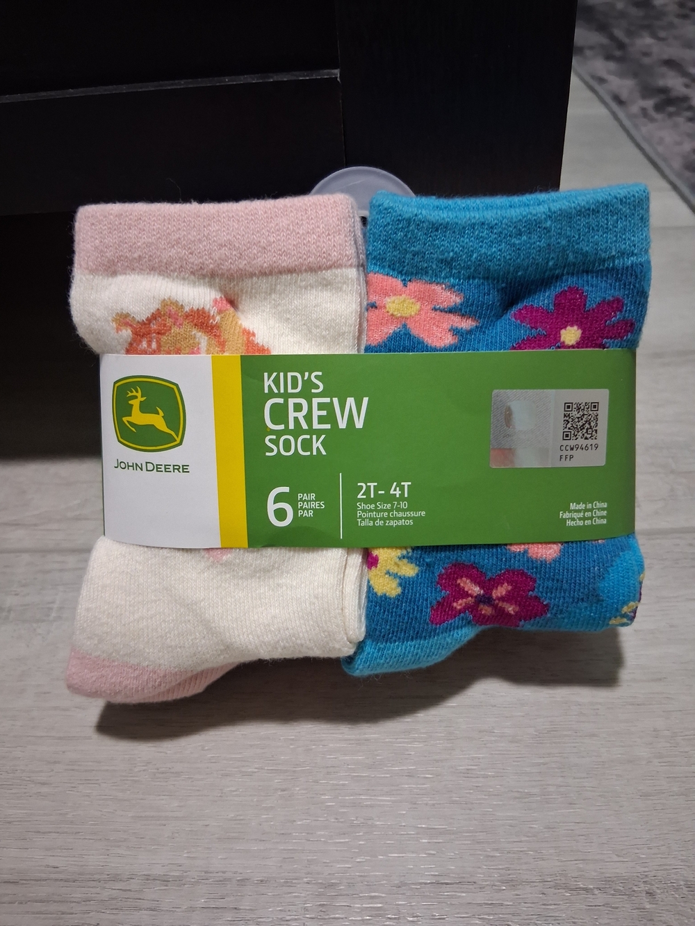 John Deere Kids Crew Socks - Blue & Pink Floral Mix (6-Pack)